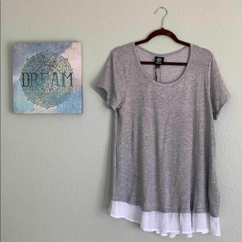 Bobeau flowy tee with mixed fabric detail NWT